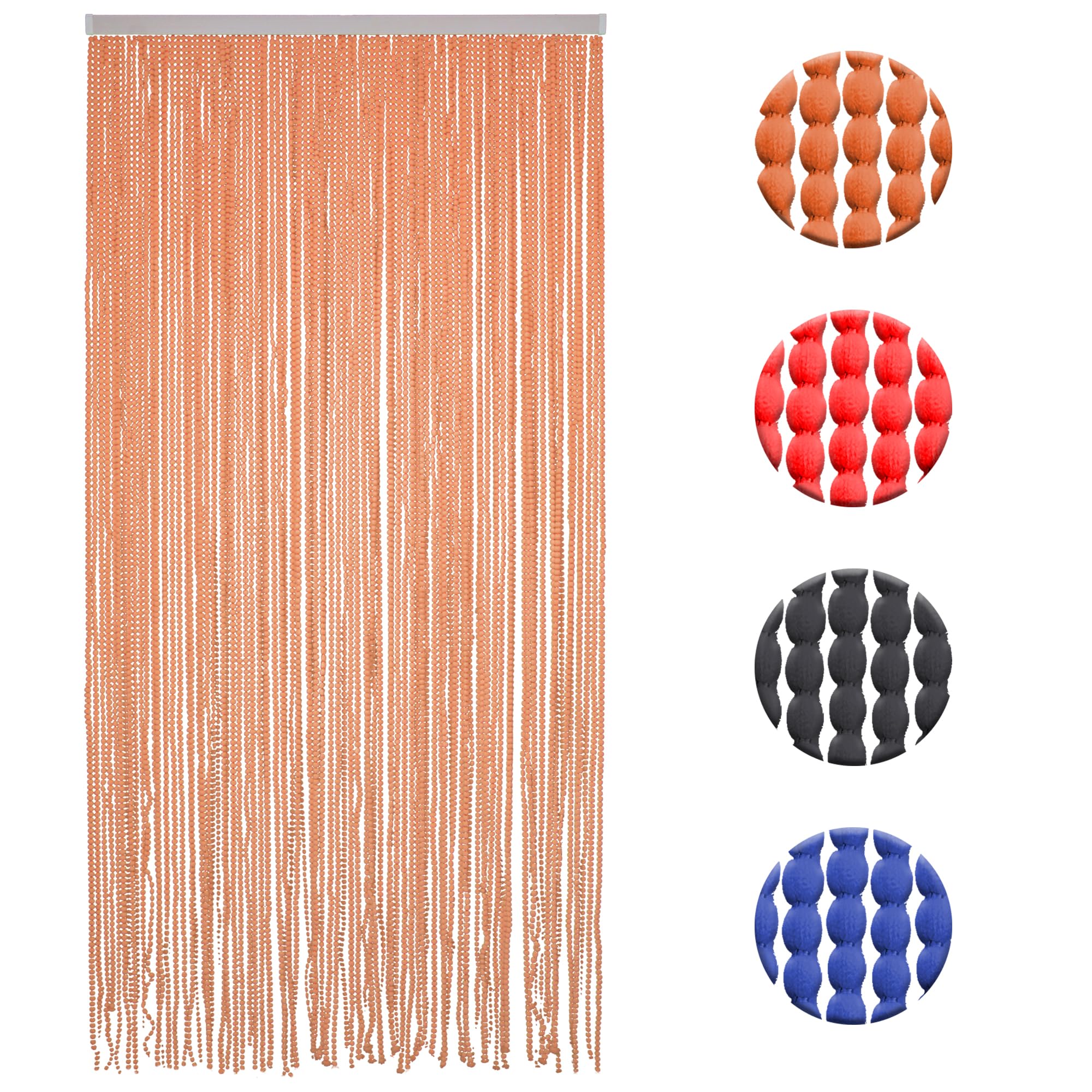 Home Tresor - Tenda Antimosche a Catenelle con Perline di Stoffa per Porta Finestre Pannello Telaio PVC Moschiera Silenziosa - Ruggine 140x240 cm