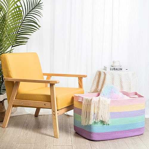 Miniatura 4 de MINTWOOD Design Cesta de almacenamiento rectangular de 22 pulgadas con asas para lavandería, toallas de piscina y zapatos, organizador de juguetes