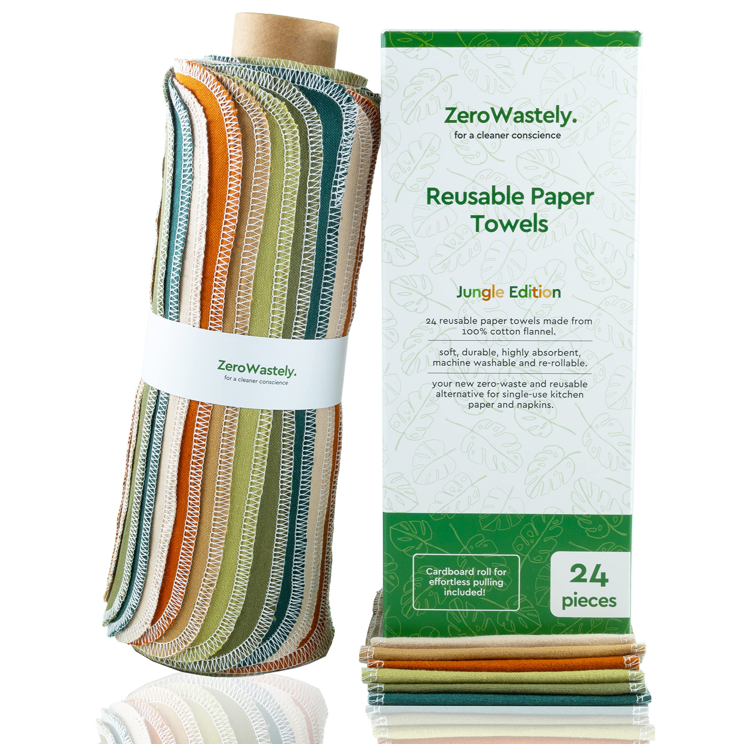 ZeroWastelyReusable Paper Towels - Value Pack of 24 Paperless Paper Towels! - 100% Cotton, Super Soft, Absorbent, Washable and Made To Last - Cut Back and Waste Less with our Cloth Paper Towels! By