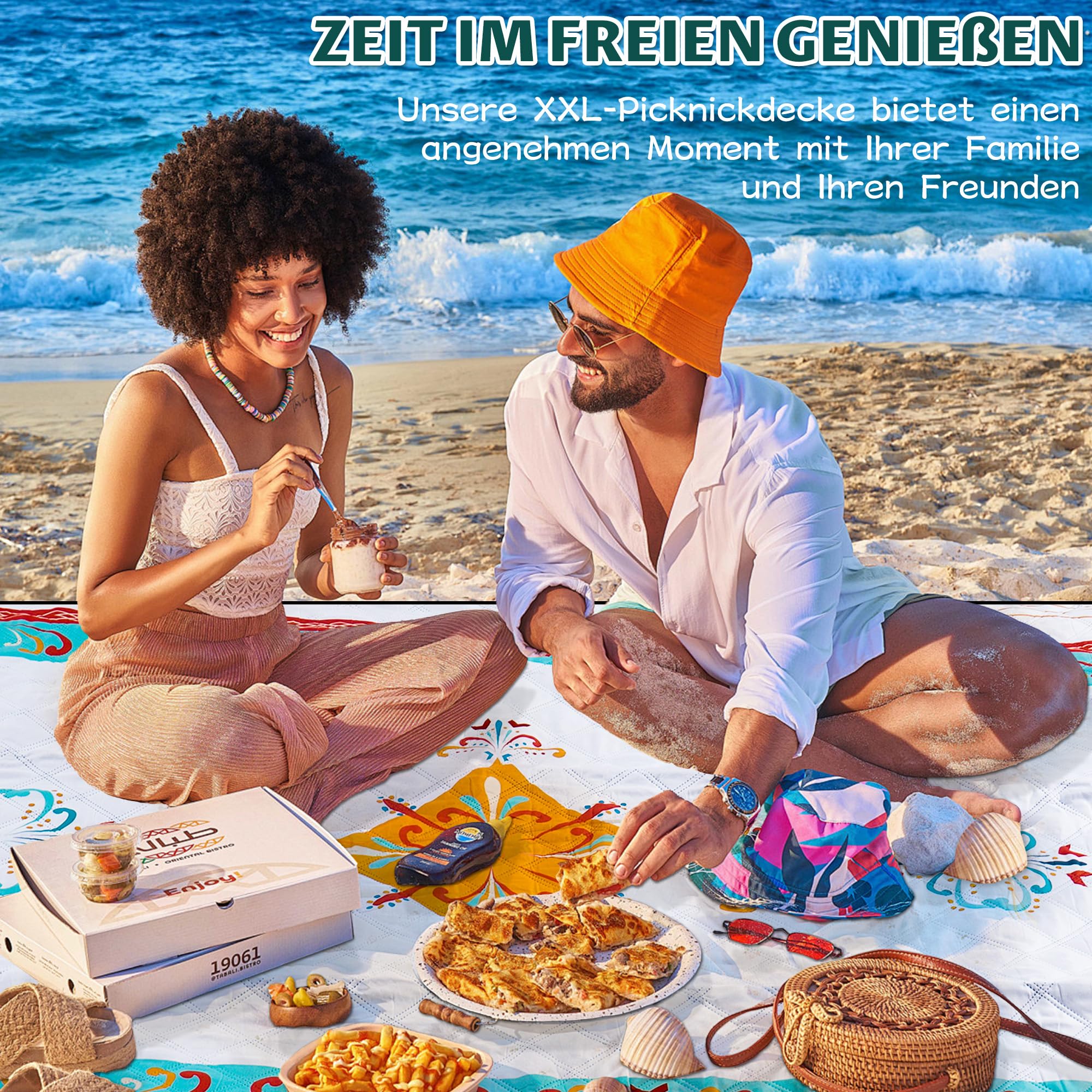 Coperta da Picnic Impermeabile 200x200cm XXL Senza Sabbia Pieghevole per Spiaggia Campeggio (Verde)