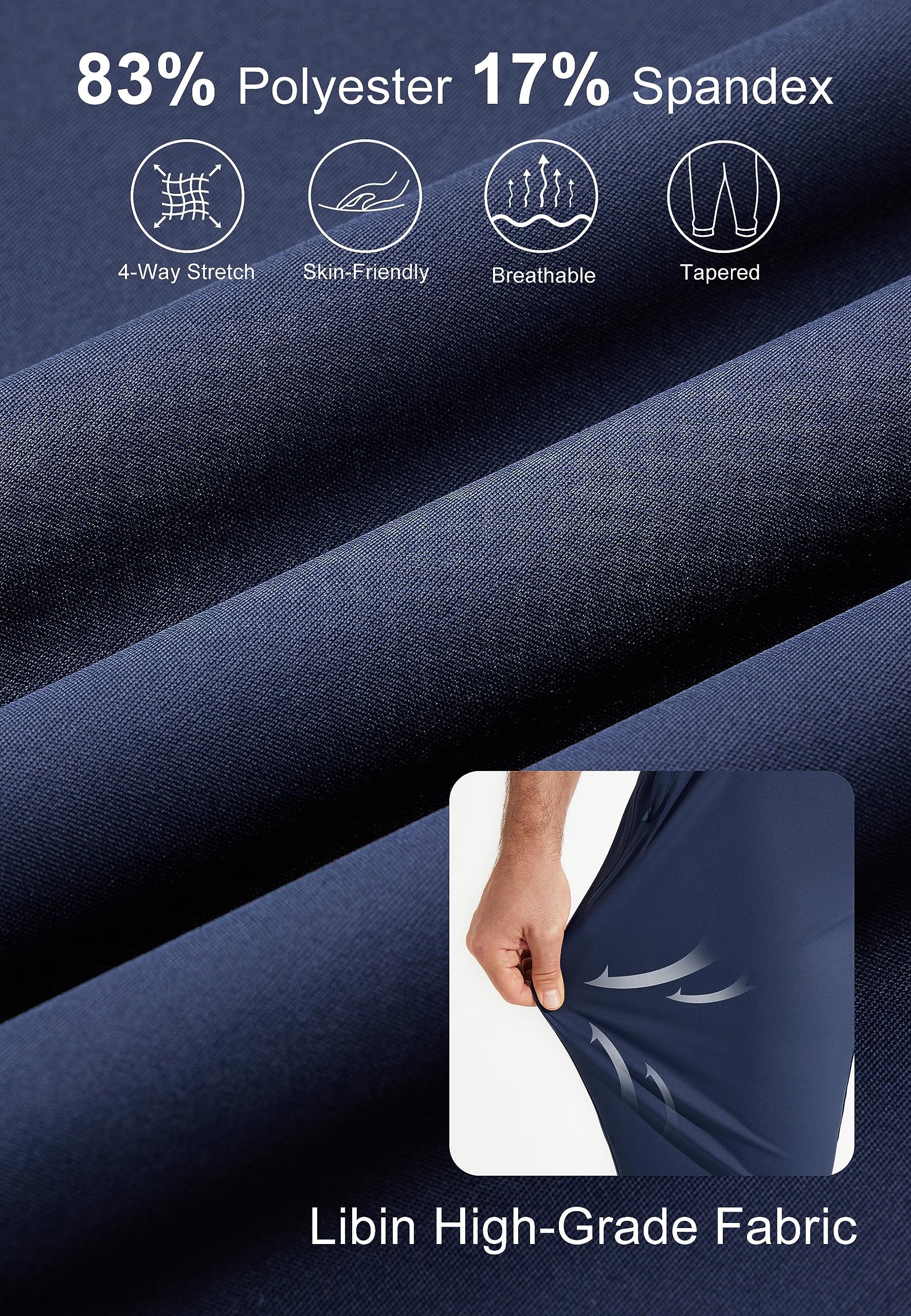 Libin Męskie spodnie golfowe joggery lekkie 3 kieszenie slim fit miękkie rozciągliwe zwężane sukienka robocza sportowa