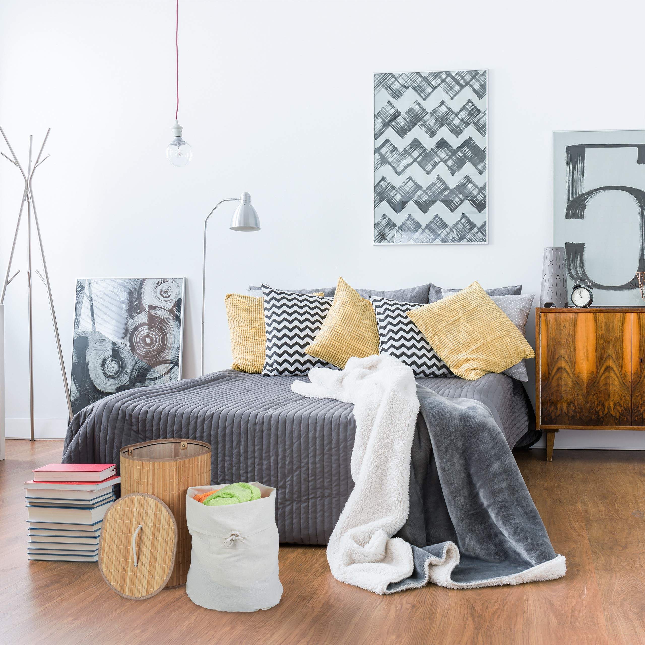 Relaxdays Cesto Portabiancheria in bambù, Ovale, 46 l, Pieghevole, Cesta con Coperchio, Bagno 55x42x32 cm, Naturale