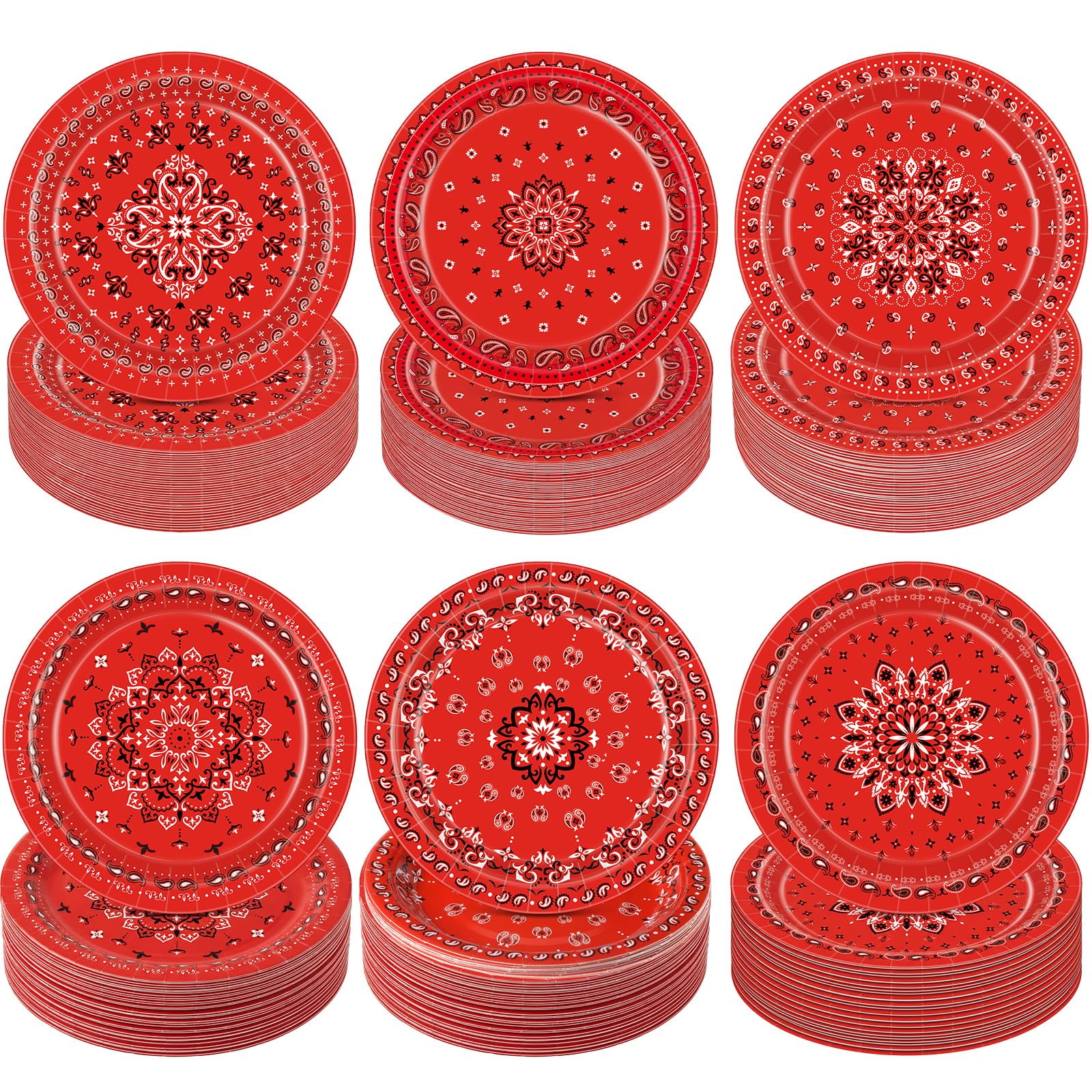 Funnymoom 60 Pcs 7 Inch Red Bandana Paper Plates, Western Party Decorations
