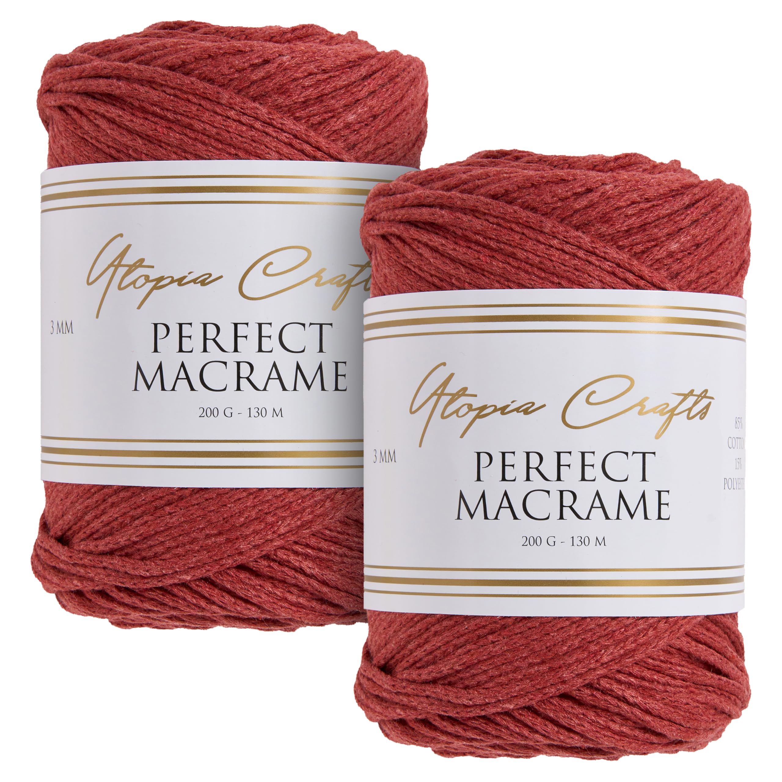 Utopia Crafts Perfect Macrame Cord 3mm - 2X 200g (Brick Red)
