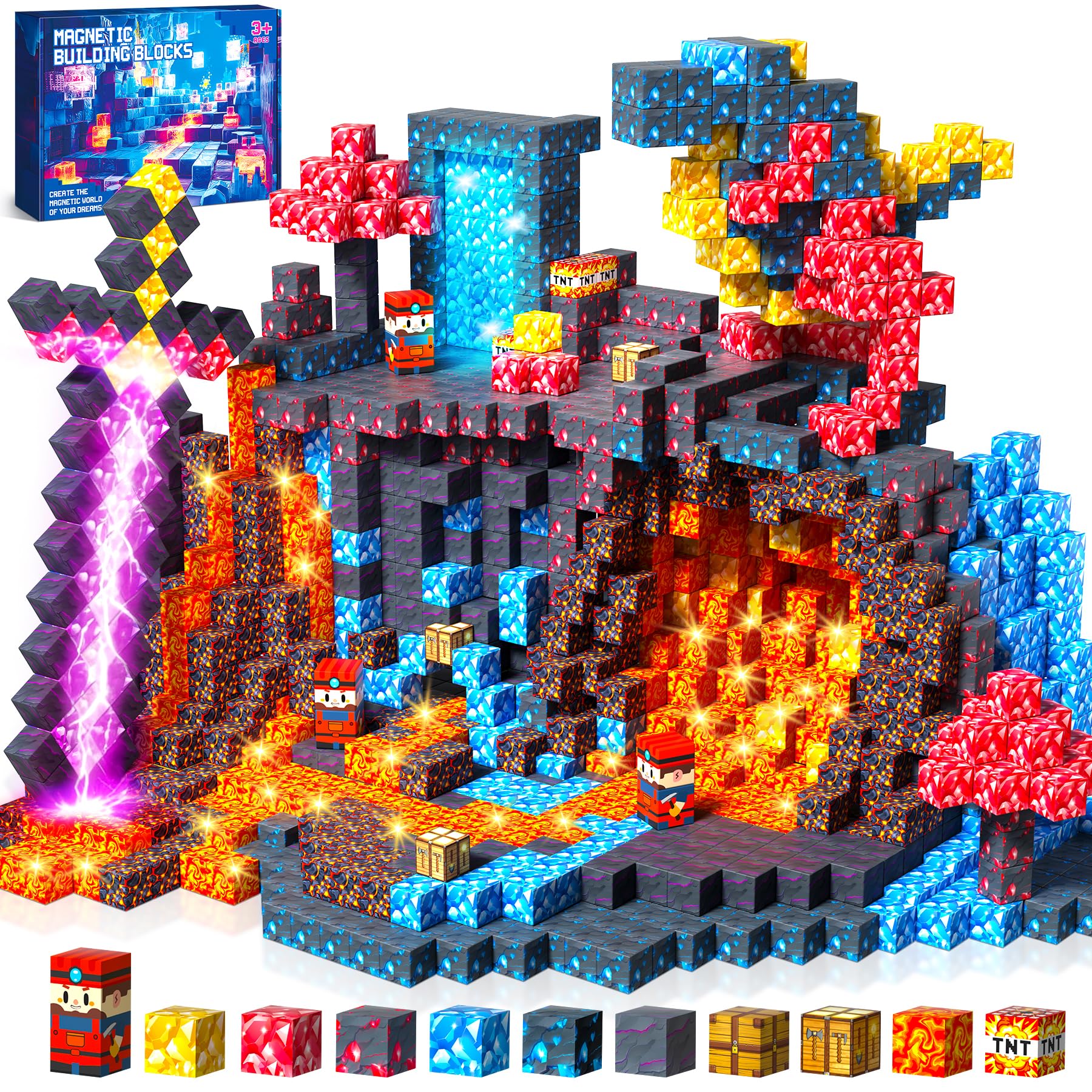 Magnetic Blocks, Magnetic Building Blocks for Kids Boys Girls Aged 3 4 5 6 7 8 Years Old, Montessori STEM Toys for Toddlers Kids, Halloween Sword Lava