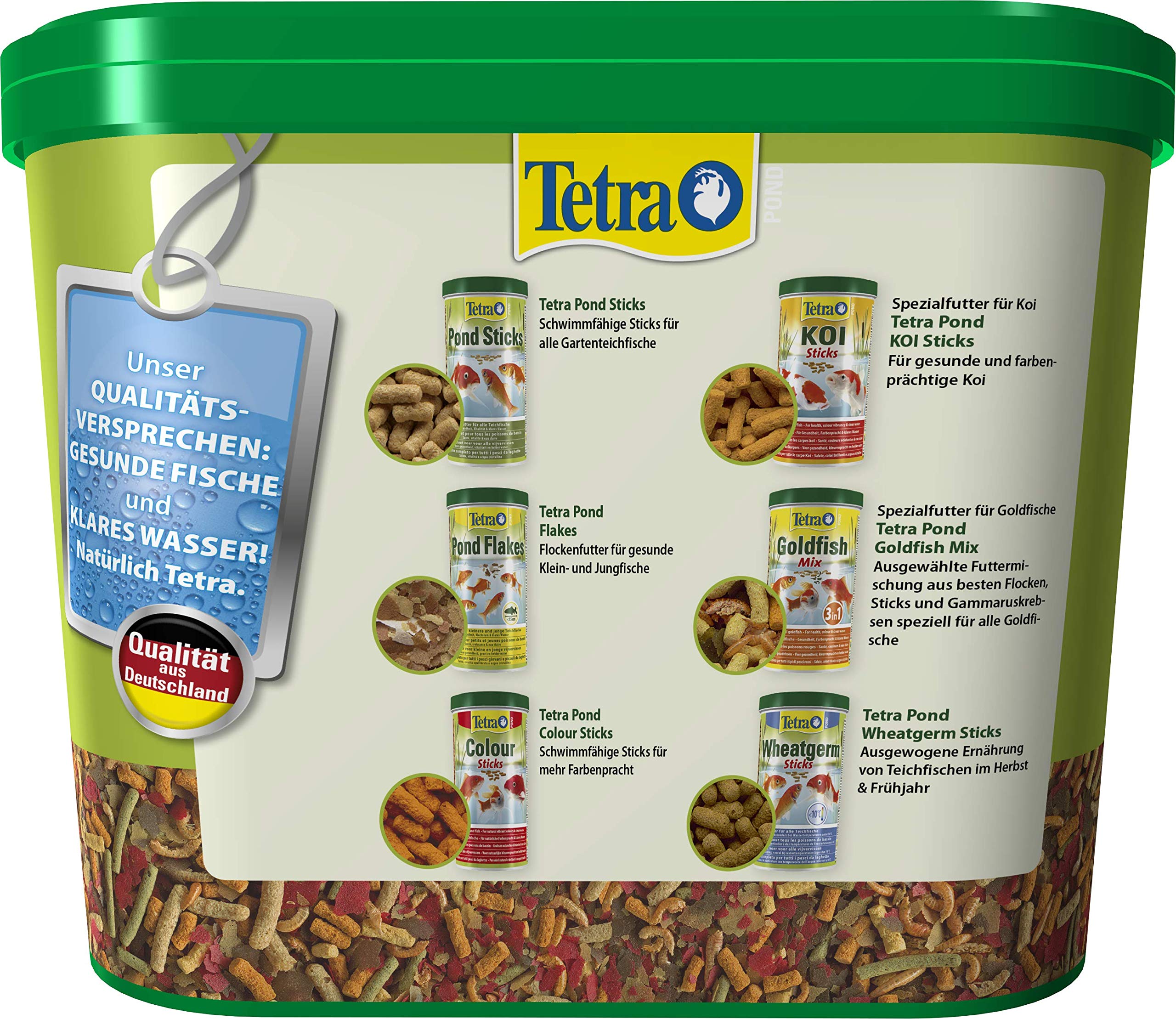 Tetra Pond Multi Mix – karma dla ryb do mieszanych stawów, zawiera cztery różne rodzaje karmy (karma dla płatków, pałeczki do karmy, gammarus, wafer), 7 litrów