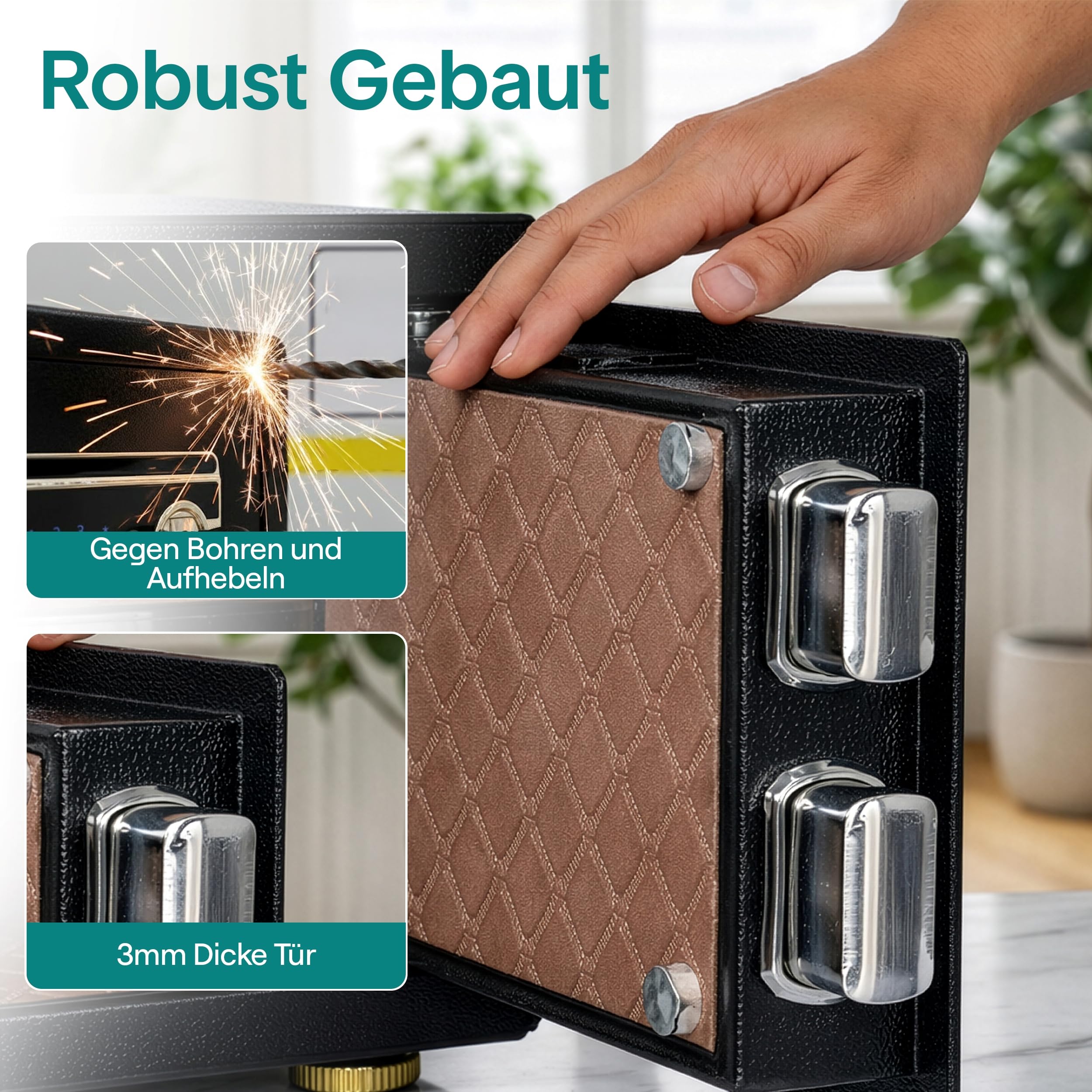 SereneLife 18L Tresor, Safe Für Zuhause Feuerfest & Wasserdicht, Digitaler Heimtresor mit Zugriff per Fingerabdruck, Möbeltresor mit Code & Schlüsseln, Safe Box für Wertsachen, Bargeld, Schmuck, Gold