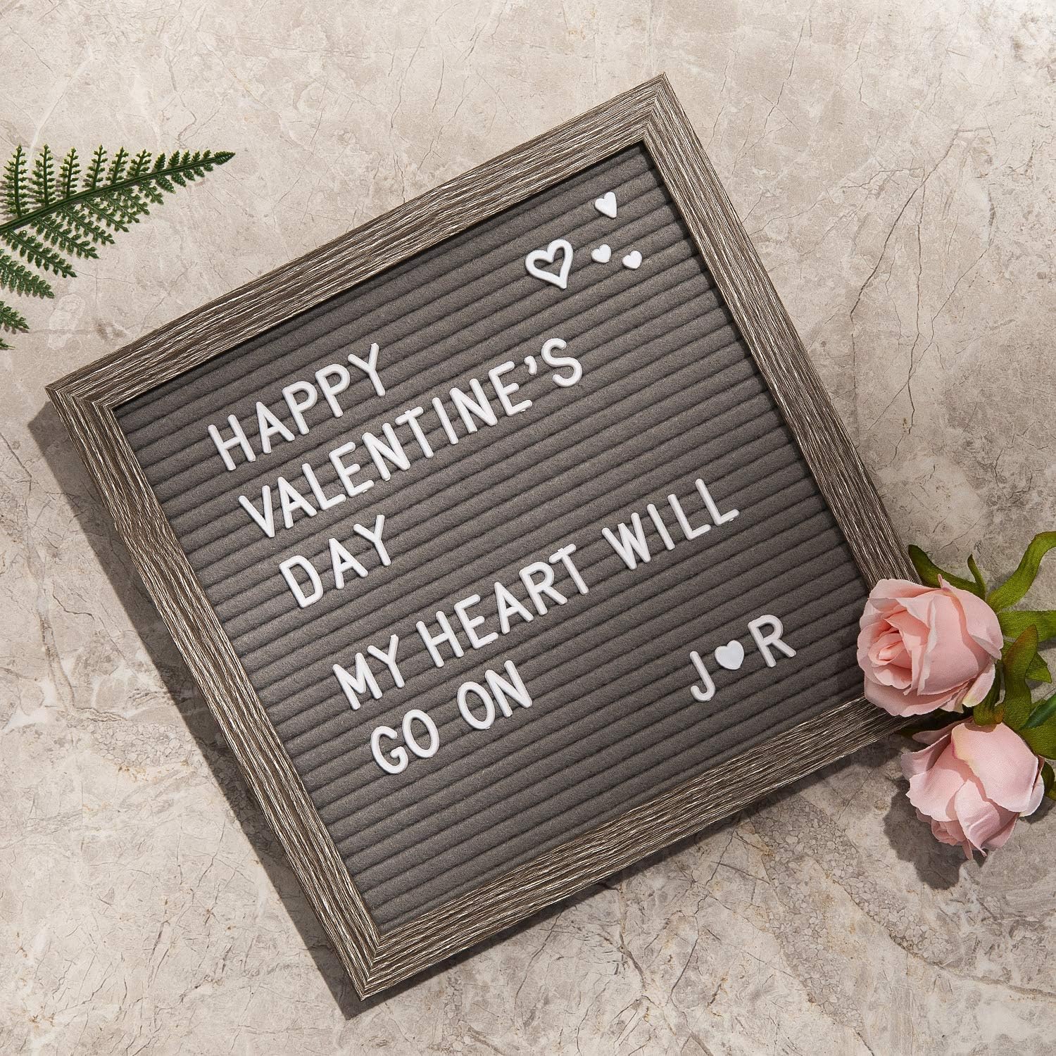 Felt Letter Board - Gray Changeable Message Board Letterboard with Stand & Wall Hook, 639 Black & White Letters, Numbers and Emojis, Rustic Weathered Frame, 10x10 Inches (Gray)