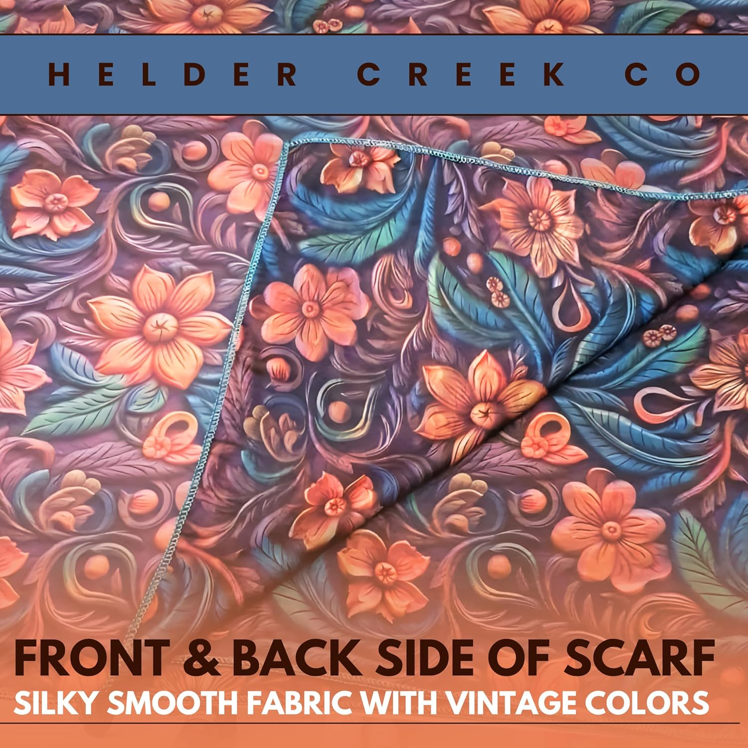 Wild Rag Silk Scarf 36 inch Western Cowboy Bandana Square Silky Wild Rags,Teal,Blue & Purple Tooling Leather Tribal Scarves for Men & Women