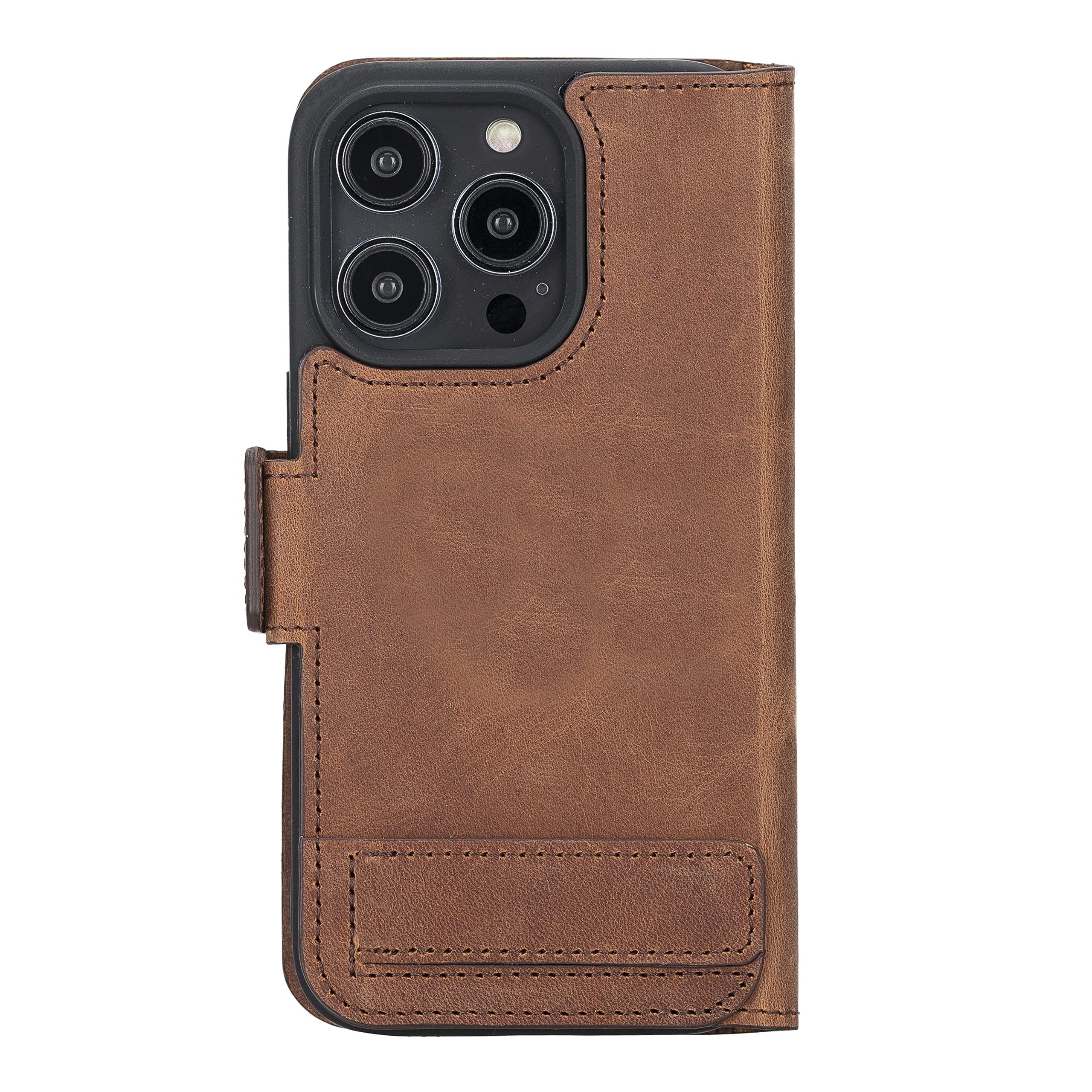 Custodia In Pelle Per IPhone 14 Pro, Portafoglio A Libro Con Supporto, 2 Slot Carte, Magneti, Marrone