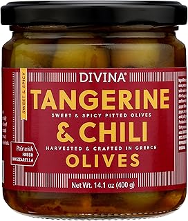 DIVINA Tangerine & Chili Marinated Olives, 14.1 Ounce (400gr) jar