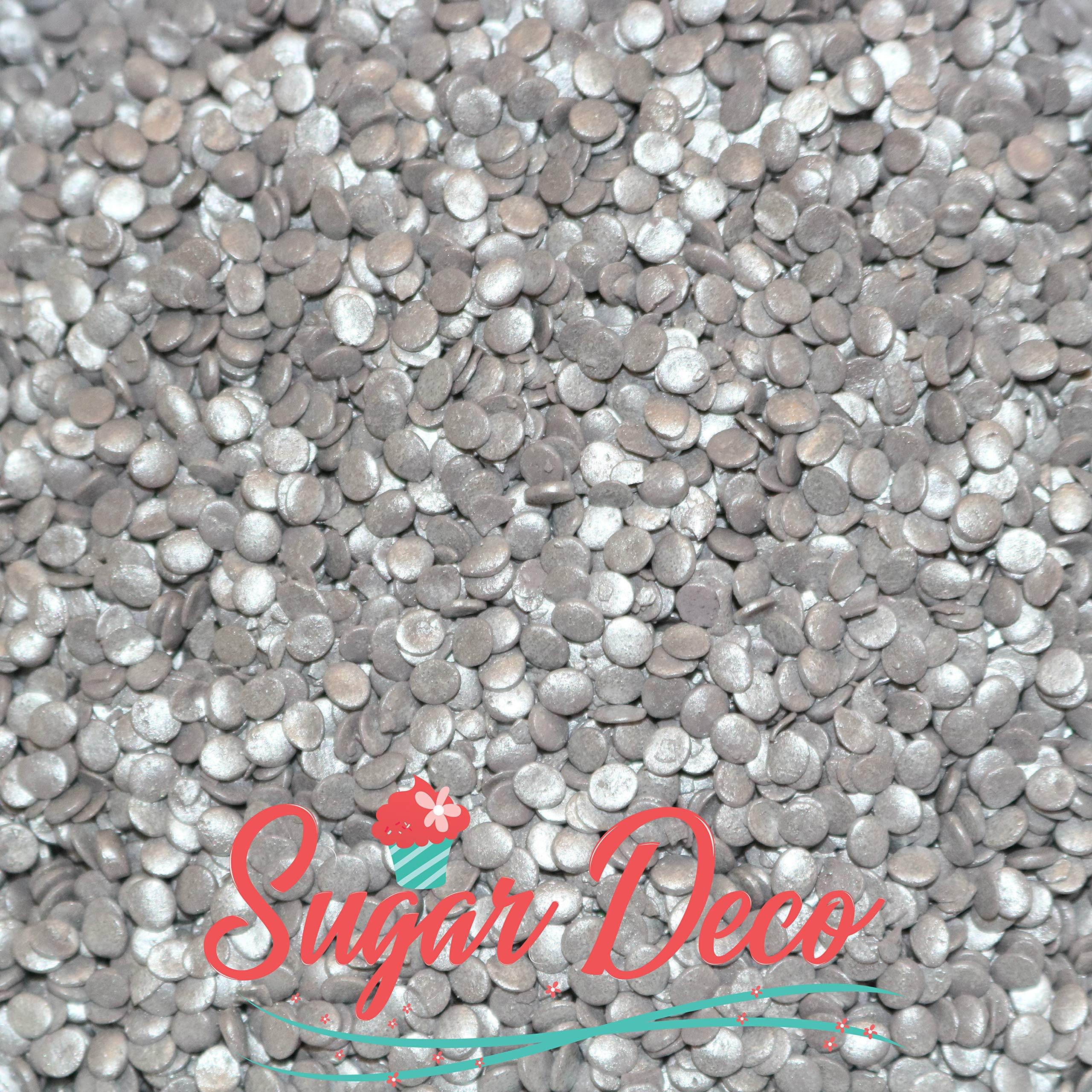 Silver Confetti Sequins - 10 Ounces - Flat Round Edible Sprinkles - Cupcake Decorations by Sugar Deco