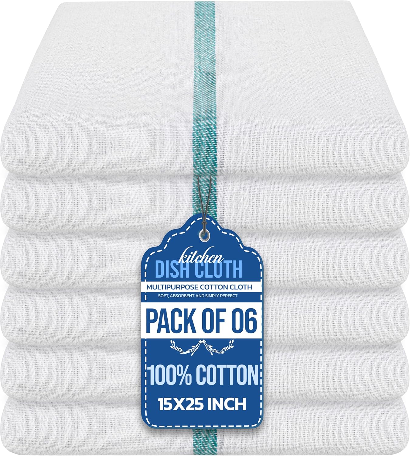 Textila Kitchen Dish Cloths, 15 x 25 Inches – Pack of 6 Absorbent & Reusable Kitchen Cleaning Towels for Dishes, Bar, Restaurant & Household Use