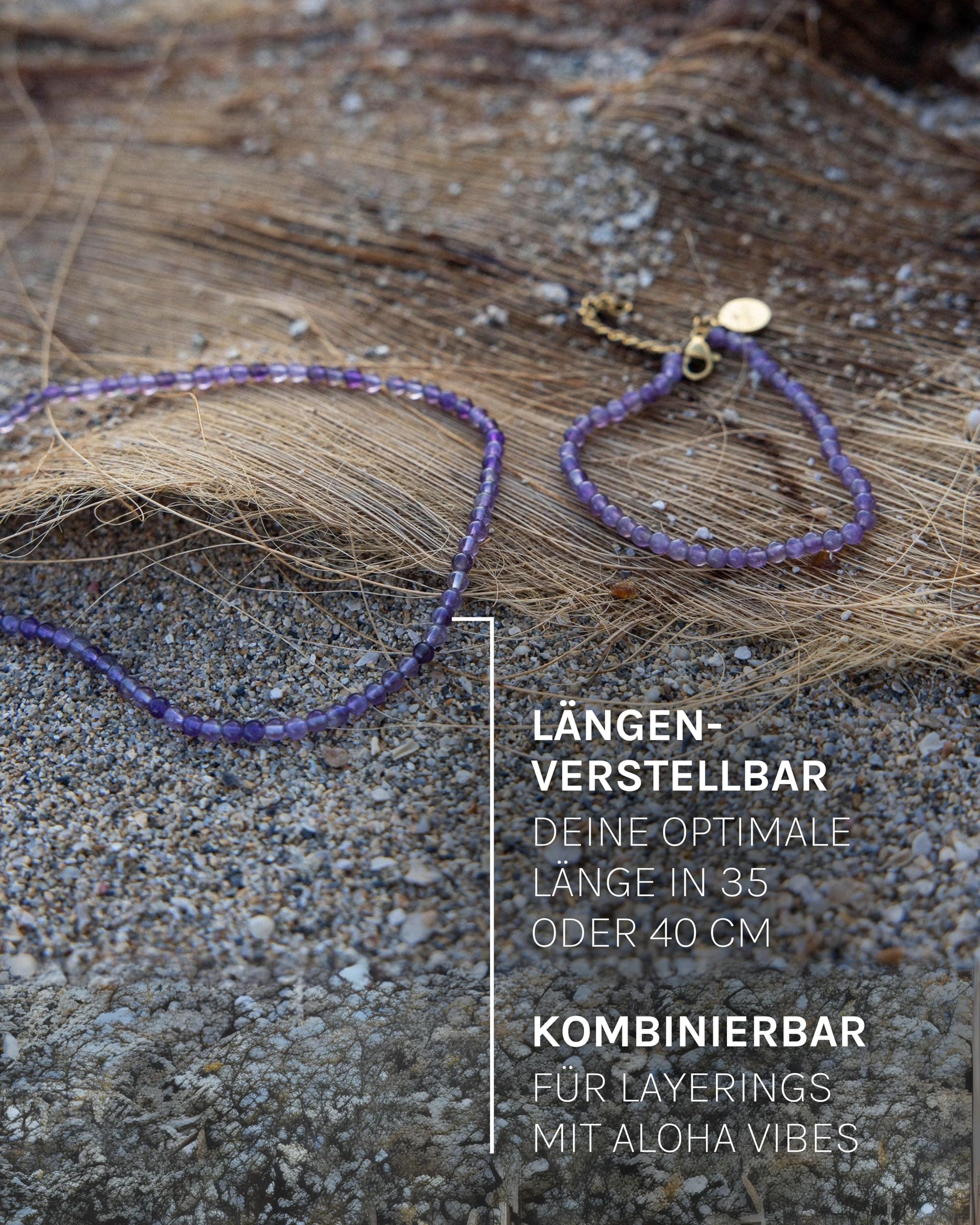 Purelei Amethyst Kette, Damen Halskette aus langlebigem Edelstahl, Wasserfeste natürliche Amethystperlenkette, 35-40 cm cm Länge verstellbar