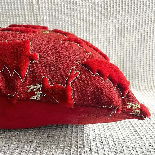 Miniatura 5 de Fundas de almohada navideñas de 18 x 18 pulgadas, fundas de almohada cuadradas decorativas para sofá, juego de 2 (rojo)