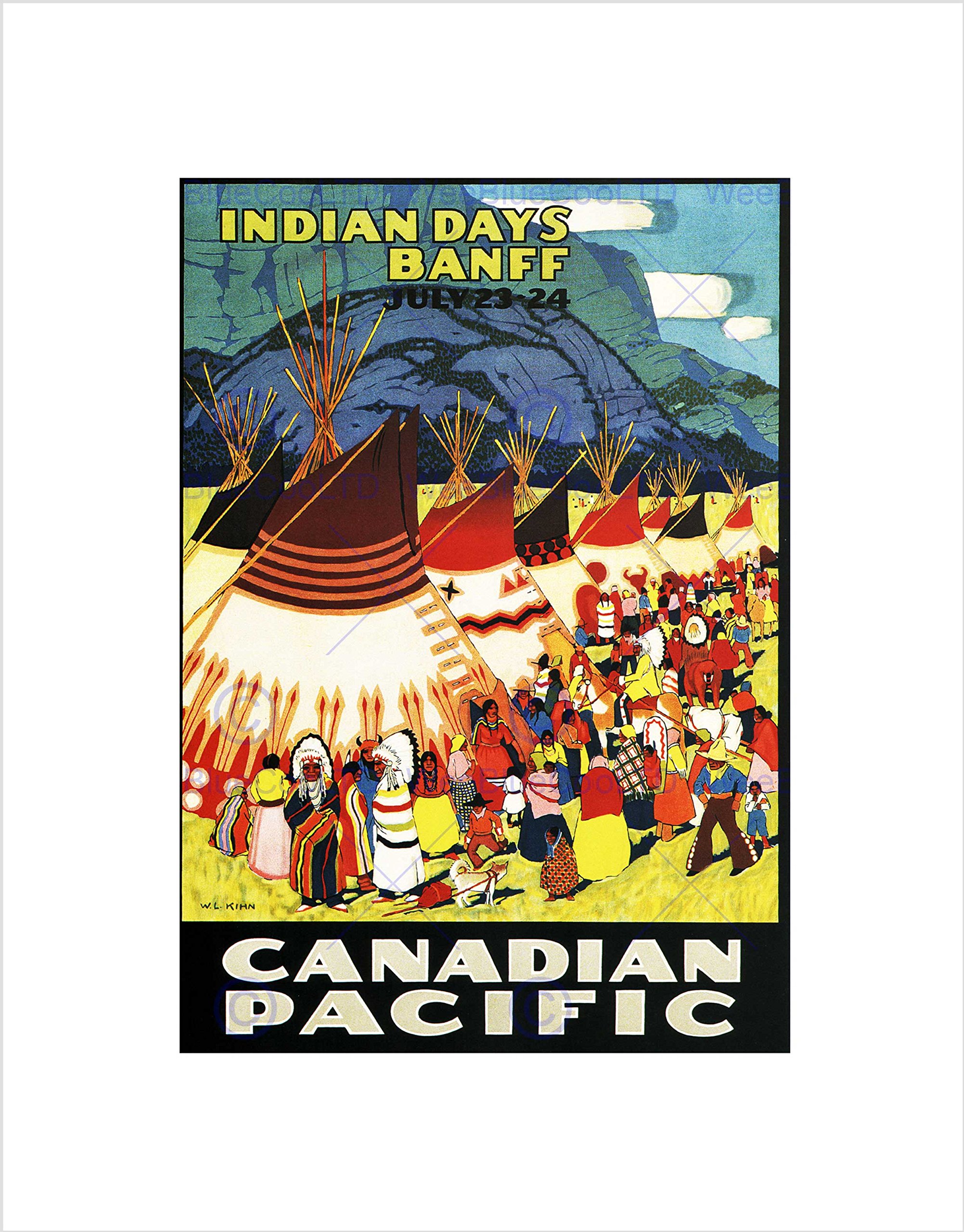 Wee Blue Coo Travel Canadian Pacific Rail Indian Days Banff Canada Vintage Art Wall Art Print