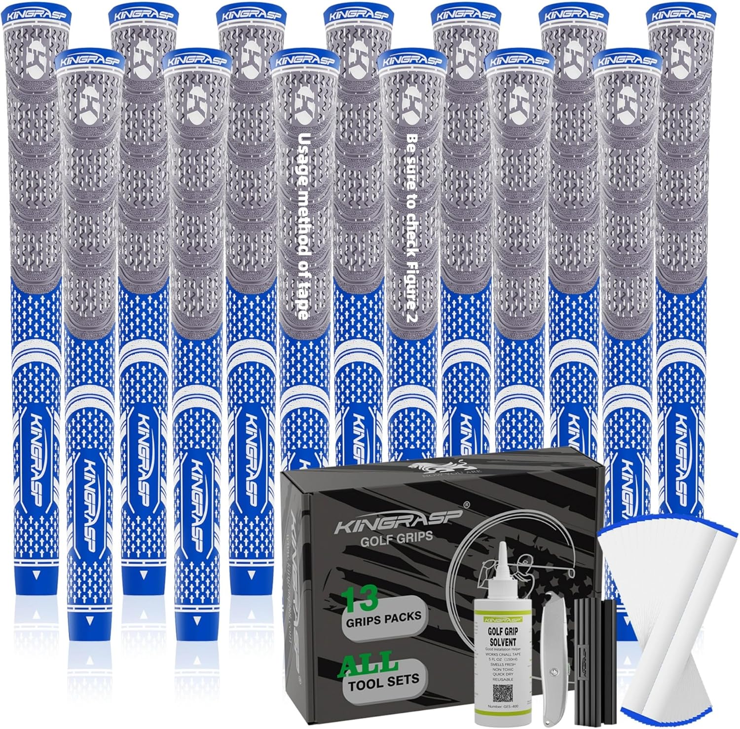 Premium Rubber Golf Grips 13 Pack, Anti-Slip,Super Stability,Cord Rubber, Golf Club Grips,Standard/MidSize/Oversize,13 Grips with All Kits