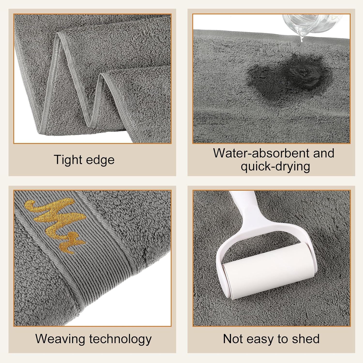 Peryiter 6 Pcs Mr and Mrs Themed Towel Set Honeymoon Gifts for Couples Bride Groom 100% Cotton Travel Bathroom Towel for Valentines Wedding Gift Bridal Shower(Gray and White) - Image 3