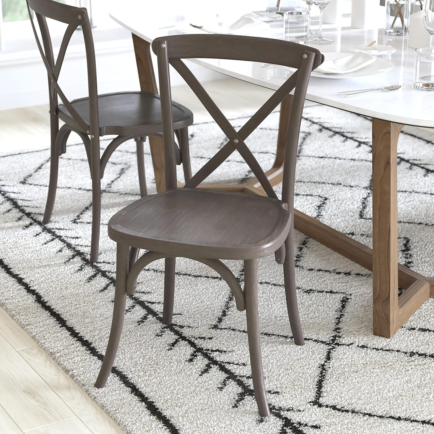 EMMA + OLIVER 2-Pack Wooden X-Back Dining Chair - Grey Natural Finish