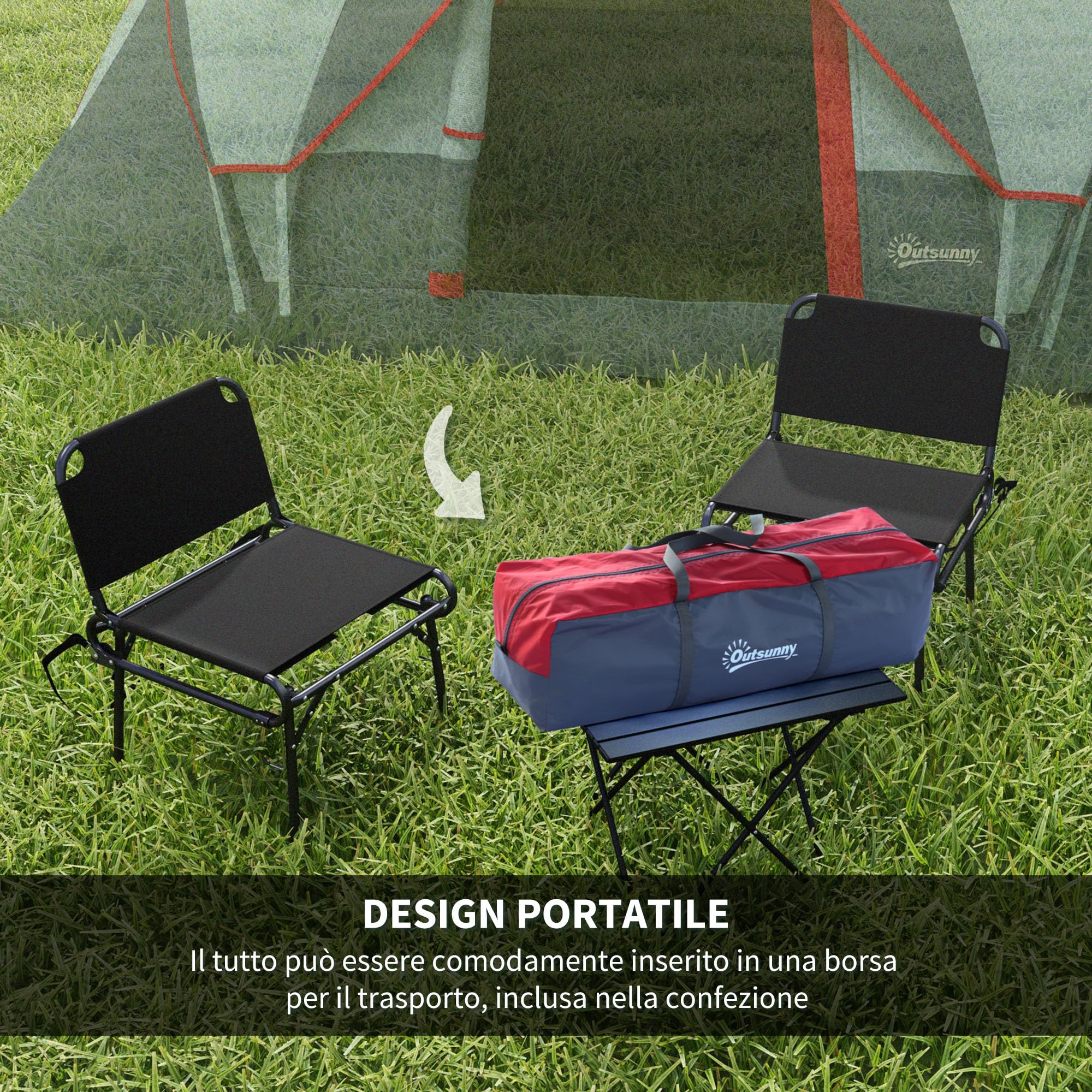 Outsunny Tenda da Campeggio 4-6 Posti Idrorepellente 3000mm Protezione UV, Tenda Famigliare Finestre Pali Fibra di Vetro 4.55x2.3x1.8 m