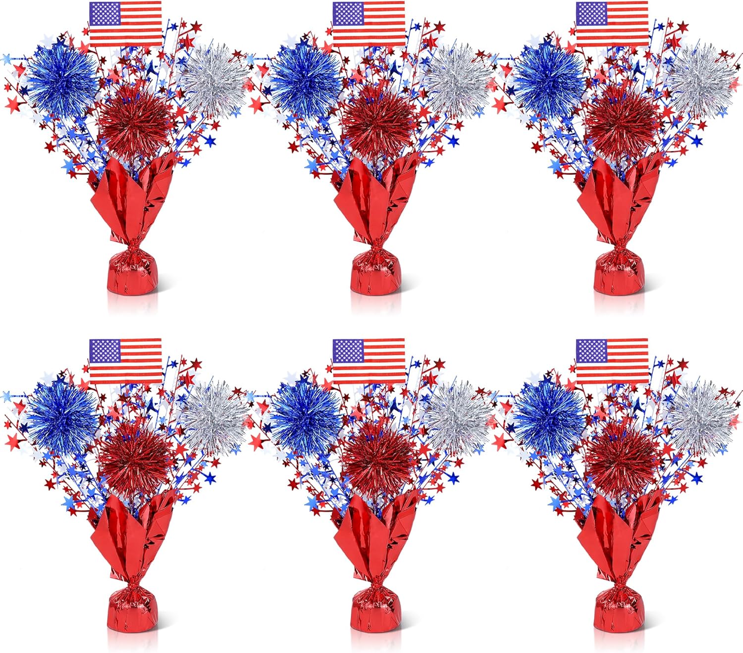 6 Pcs 4th of July Table Decorations, Red White Blue Patriotic Memorial Day Decorations Metallic Foil Spray Star Centerpieces for Table Home Office Independence Day Celebration American Party Supplies