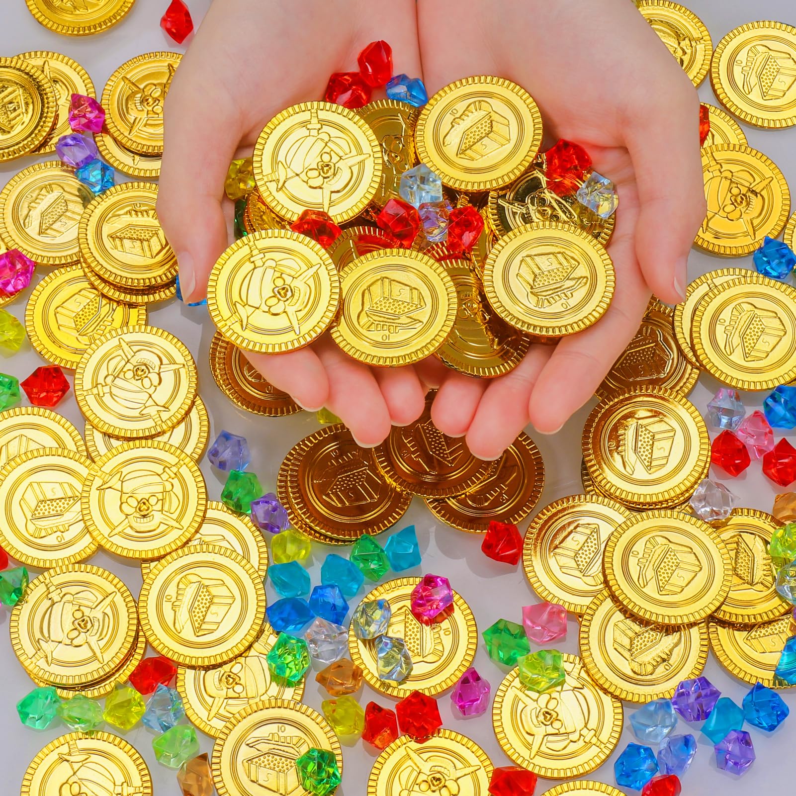 Kit Trésor Pirate - 100 Pièces D'Or + 200 Pierres Précieuses + Masque Œil De Pirate - Idéal Fête Enfants