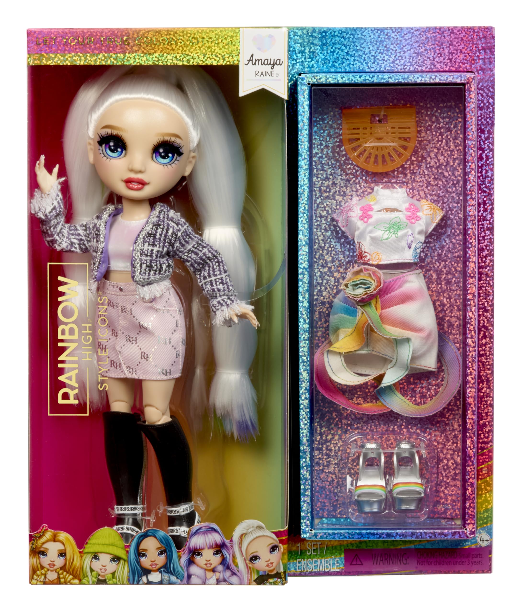 Rainbow High Style Icons Amaya - 28cm Fashion Doll with Long Brushable Hair, Comes with a Second Outfit, Matching, and a Second Pair of Shoes, Flexible with 13 Points of Articulation