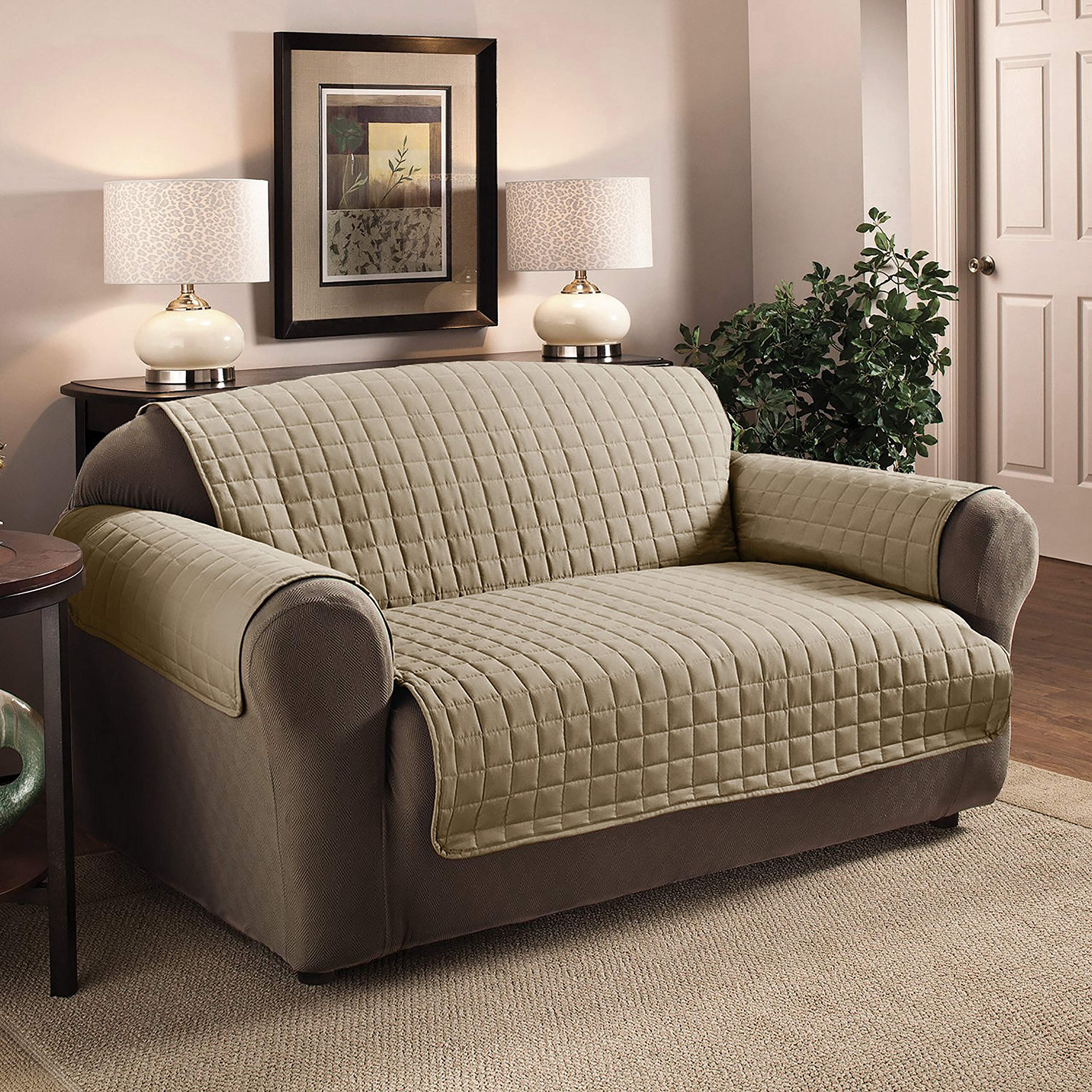 Ashley Mills Beige 2 Seater Furniture Protector 46" X 70.5" Water Resistant Quilted