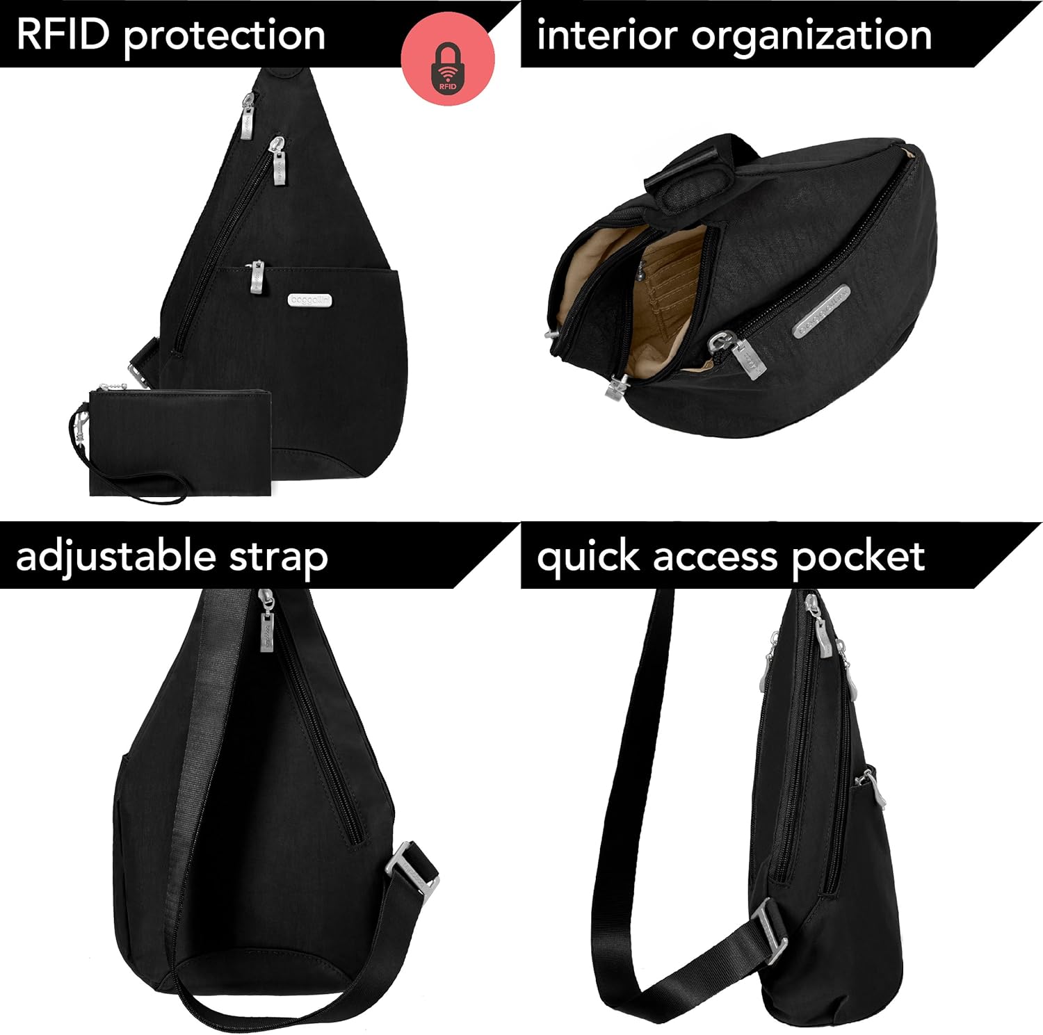 Baggallini Mini Crossbody Sling, Black/Sand, One Size One Size Black/Sand