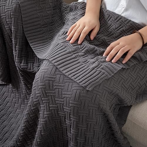 Miniatura 3 de Manta de punto trenzado de algodón naranja, acogedora manta de punto cálido para sofá, 60 x 80 pulgadas