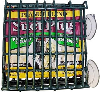 Wildlife Sciences Window Suet Feeder Cage Suet Cake Combo for Wild Birds | Includes 1 Window Feeder and 11 Ounce Peanut Suet Cake