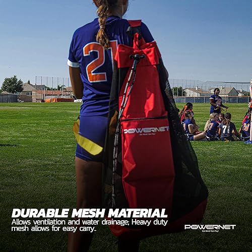 Miniatura 6 de PowerNet Bolsa de malla para almacenamiento de pelotas para fútbol, fútbol y voleibol, bolsa de pelota con bolsillo exterior para objetos de valor,