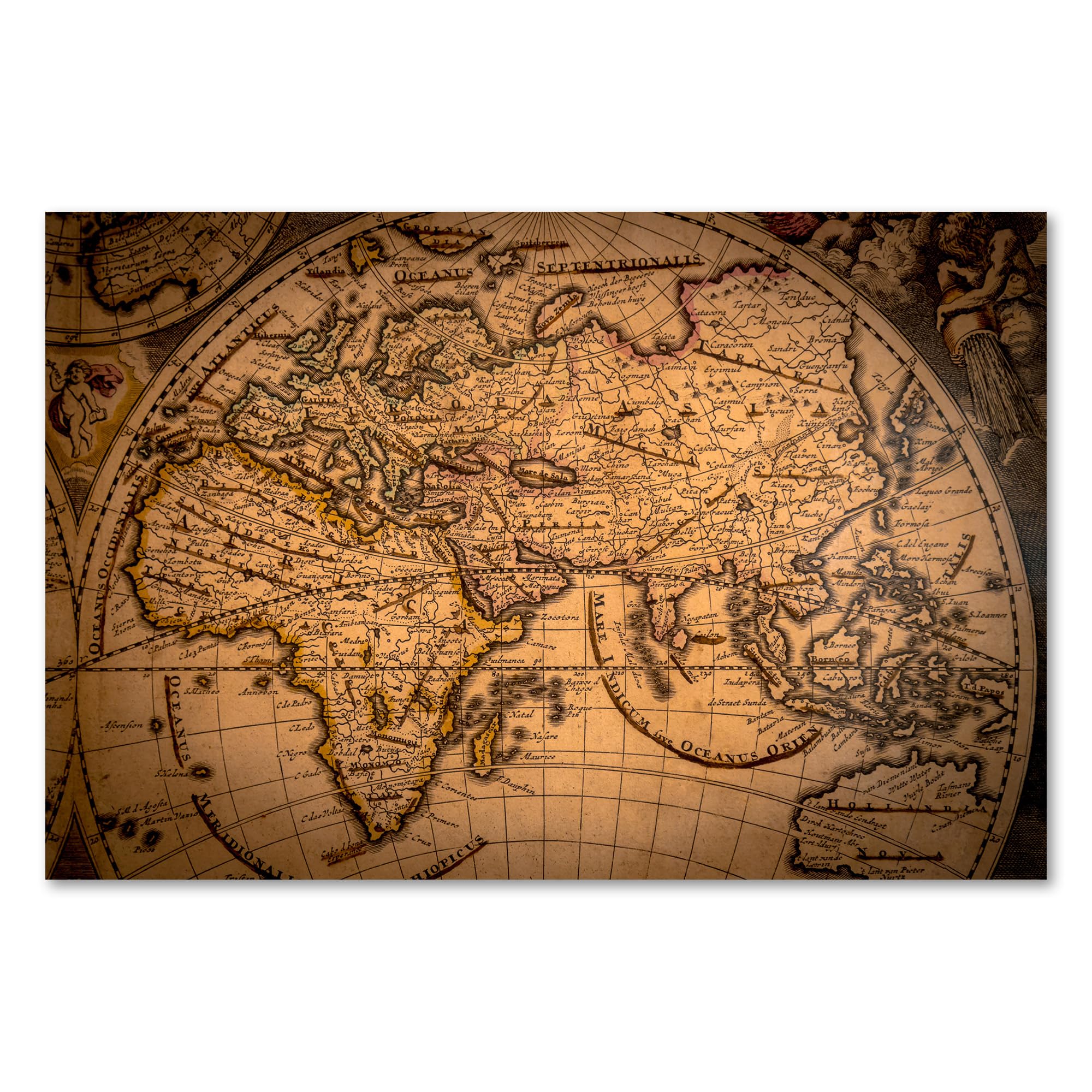 Postereck - 3336 - Landkarte, Rustikal Retro Alt Weltkarte Antik - Unterricht Klassenzimmer Schule Wandposter Fotoposter Bilder Wandbild Wandbilder - Leinwand - 100,0 cm x 75,0 cm