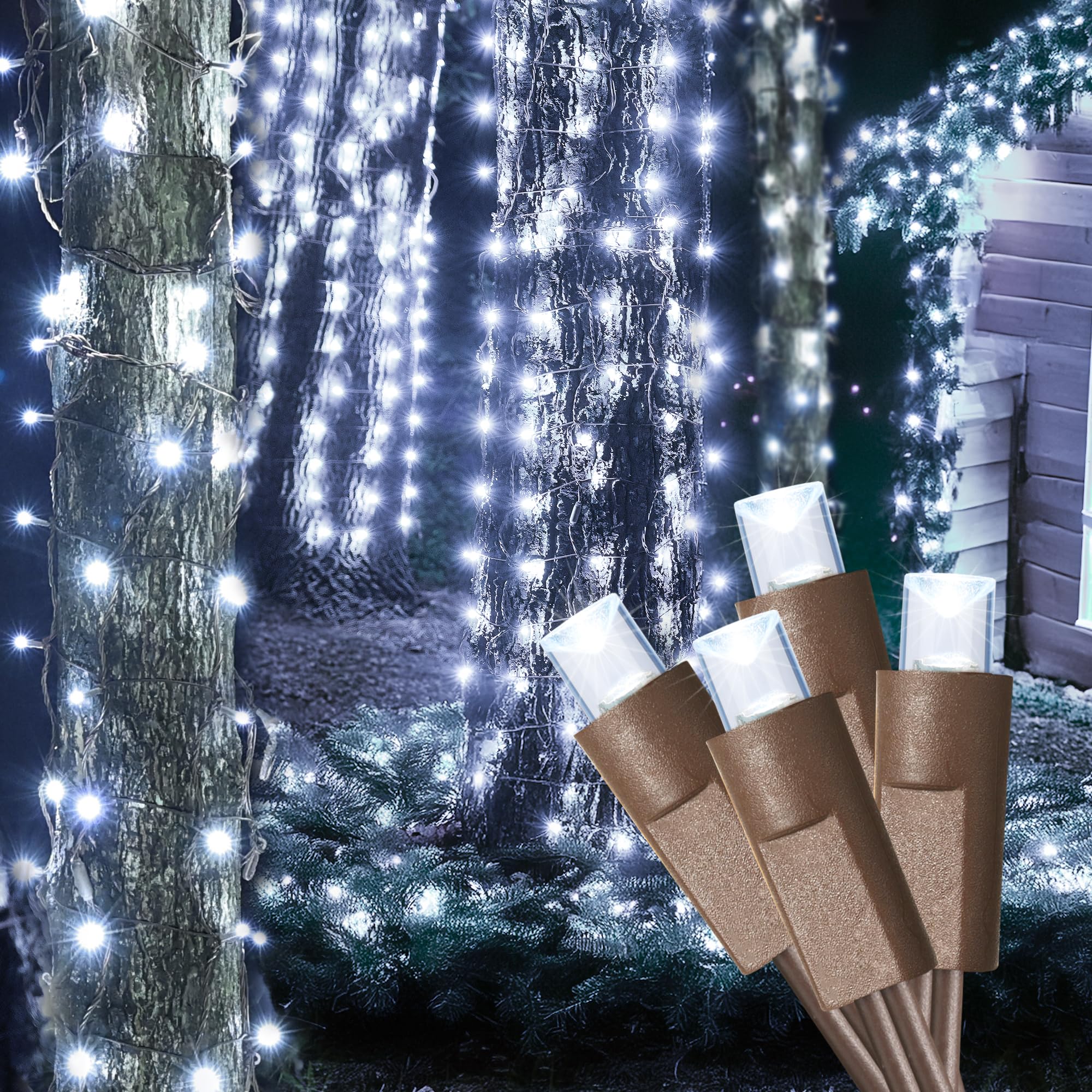 Brizled Cool White Tree Wrap Light, 20" x 45" 50 LED 5MM Outdoor Christmas Tree Trunk Lights, Connectable Stretchable Christmas Net Lights, UL Certified Xmas Tree Light for Christmas Tree Column Decor