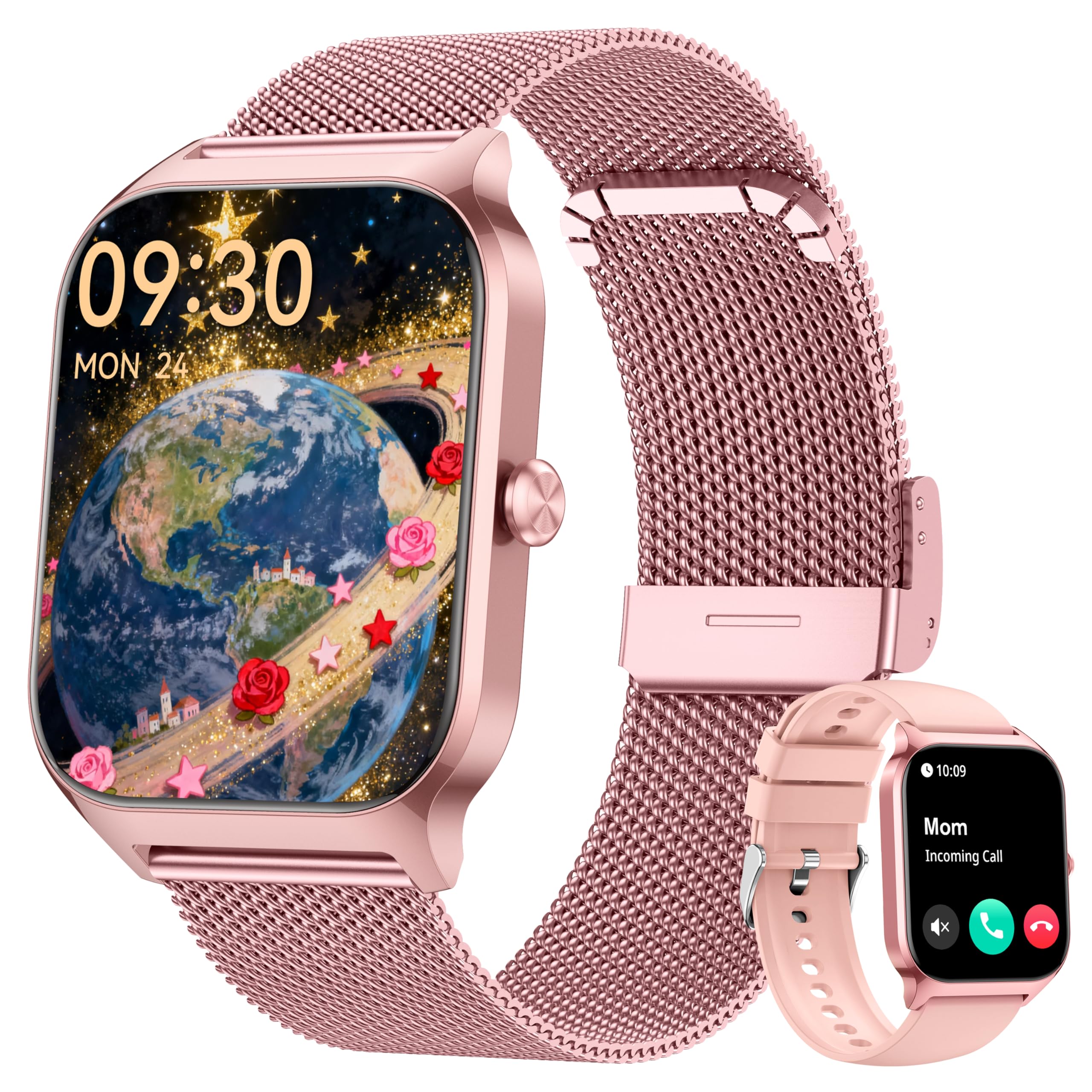LODIMEKE Reloj Inteligente Mujer Hombre con Llamadas Bluetooth y Whatsapp, 1.85” Smartwatch Mujer con Presión Arterial, Frecuencia Cardíaca, Sueño, SpO2, 120+ Deportes, IP68 Regalo para Android iOS