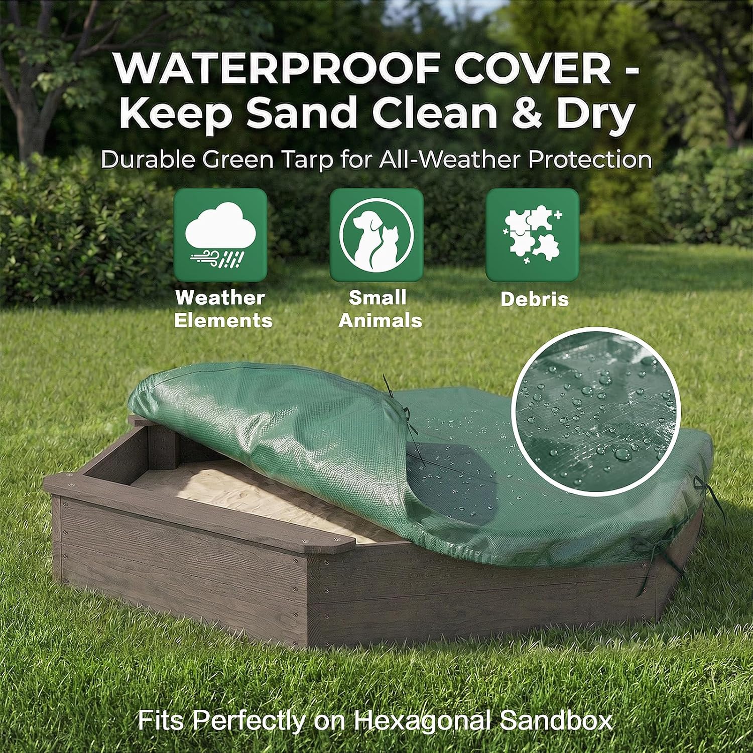 Wooden Hexagon Sandbox with Cover for Kids, Outdoor Sandpit with 3 Bench Seats & Bottom Liner, Sand Box for Toddlers Backyard Patio Play, Easy Assembly (Coffee)