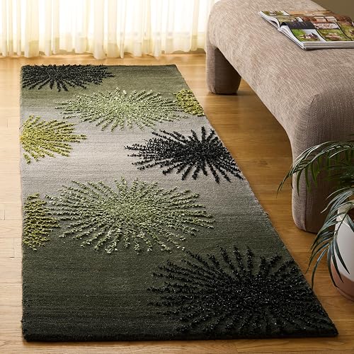 SAFAVIEH Soho Collection Runner Rug - 2'6" x 6', Green & Multi, Handmade Starburst Wool & Viscose, Ideal for High Traffic Areas in Living Room, Bedroom (SOH712G)