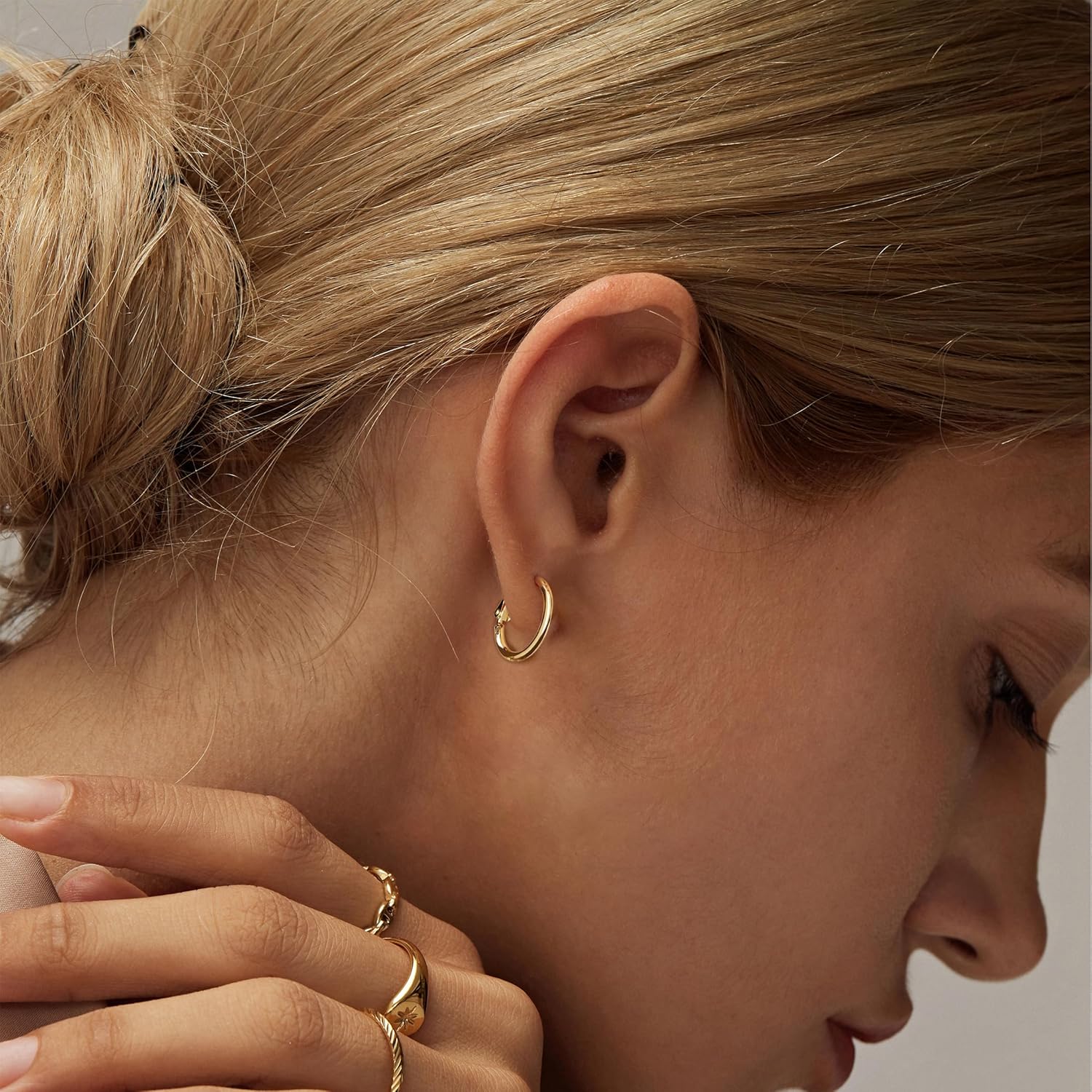 AllenCOCO 2mm Large Gold Hoop Earrings Hypoallergenic Sterling Silver Post 14K Gold Plated Lightweight Thin Hoops for Women 20/30/40/50/60MM - Image 3