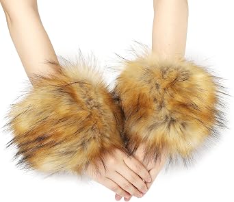 LA CARRIE Womens Leopard Print Faux Fur Wrist Cuffs Fox Furry Arm Warmer