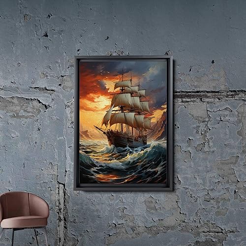 Miniatura 2 de Style Art Ocean Lovers, Style Large Boat on Water Scenery, nature prints, rowboat, boat wall art, Painting on Canvas, living room painting
