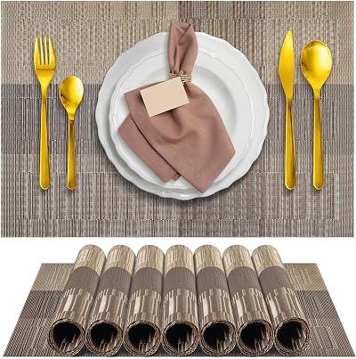 ADRIMER Placemats, Chic Placemats for Dining Table Set of 8, Heat Resistant Vinyl Place Mats, Wipeable Table Mats 8 Placemat Easy to Clean for Kitchen, Dining Room, Coffe Table, Gold