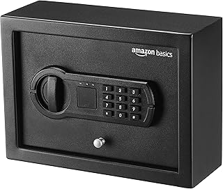 Amazon Basics Small Slim Desk Drawer Security Safe with Programmable Electronic Keypad, 0.1 Cubic Feet, Small Safe, Black, 11.8''W x 8.6''D x 4.4''H