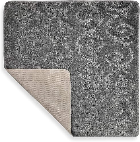 Vista 107 de Alfombra lavable a máquina para cocina y baño, diseño de voluta, color gris, respaldo antideslizante de gran