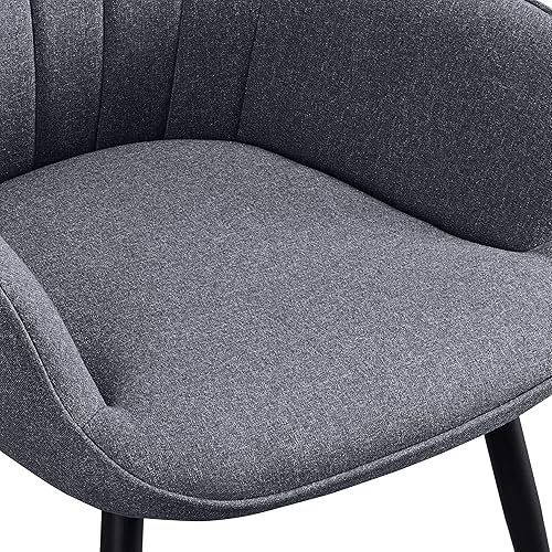 Miniatura 100 de Yaheetech Silla decorativa, sillón moderno y elegante, silla de tocador de tela de lino con patas de metal y respaldo alto para sala de estar,