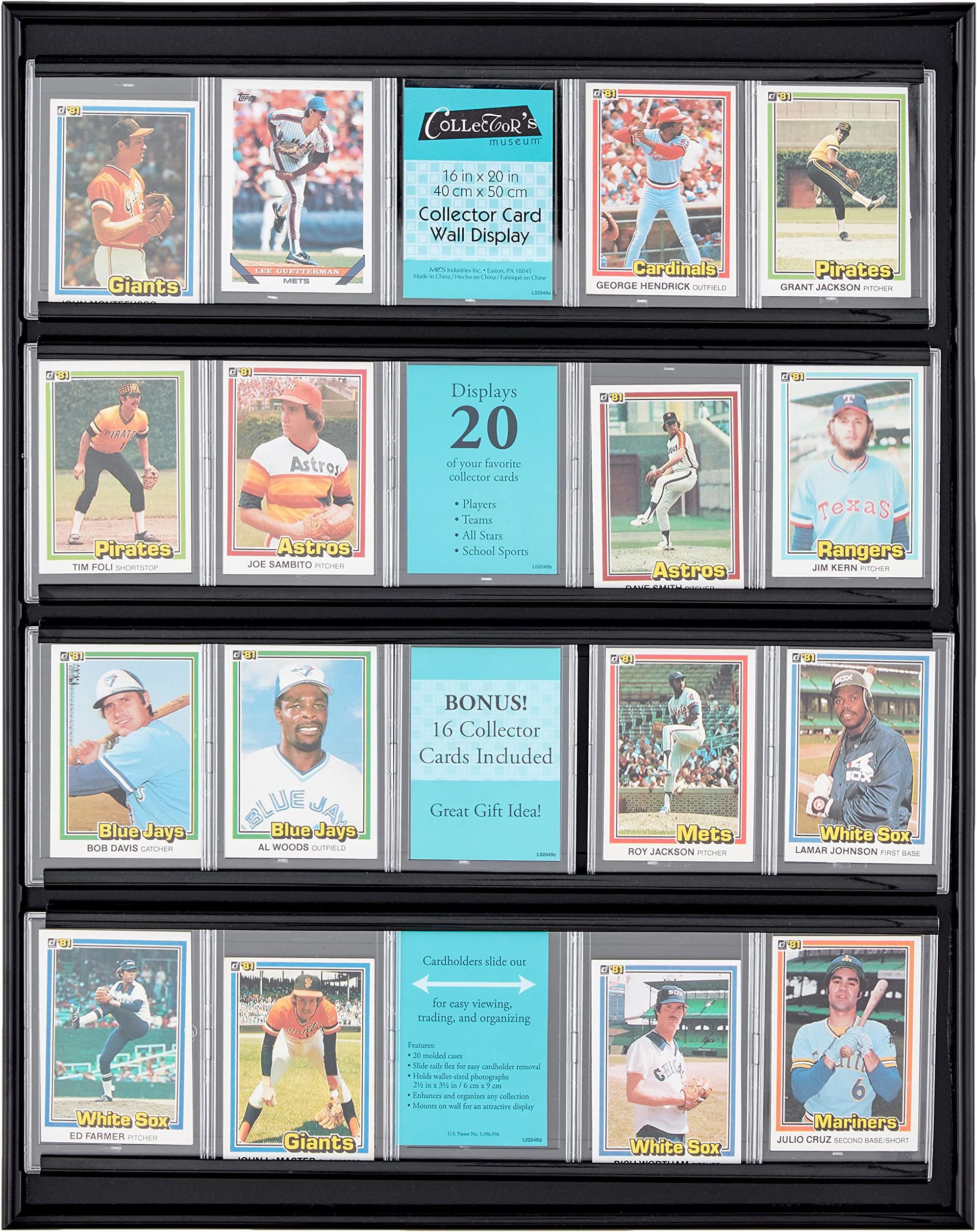 MCS 52894 Collector Card 16x20 Wall Display, Holds 20 Sports Cards with Black Frame