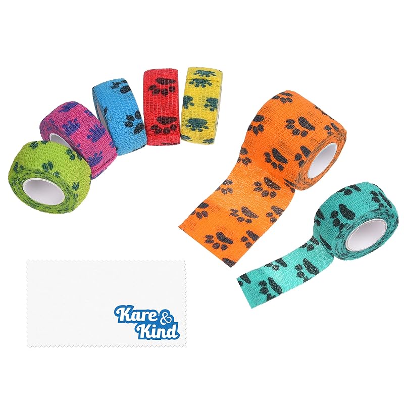 Bandagem Autoadesiva Elástica para Cães, Gatos e Cavalos Kare & Kind – 6 Rolos de 2,5 cm e 1 Rolo de 5 cm