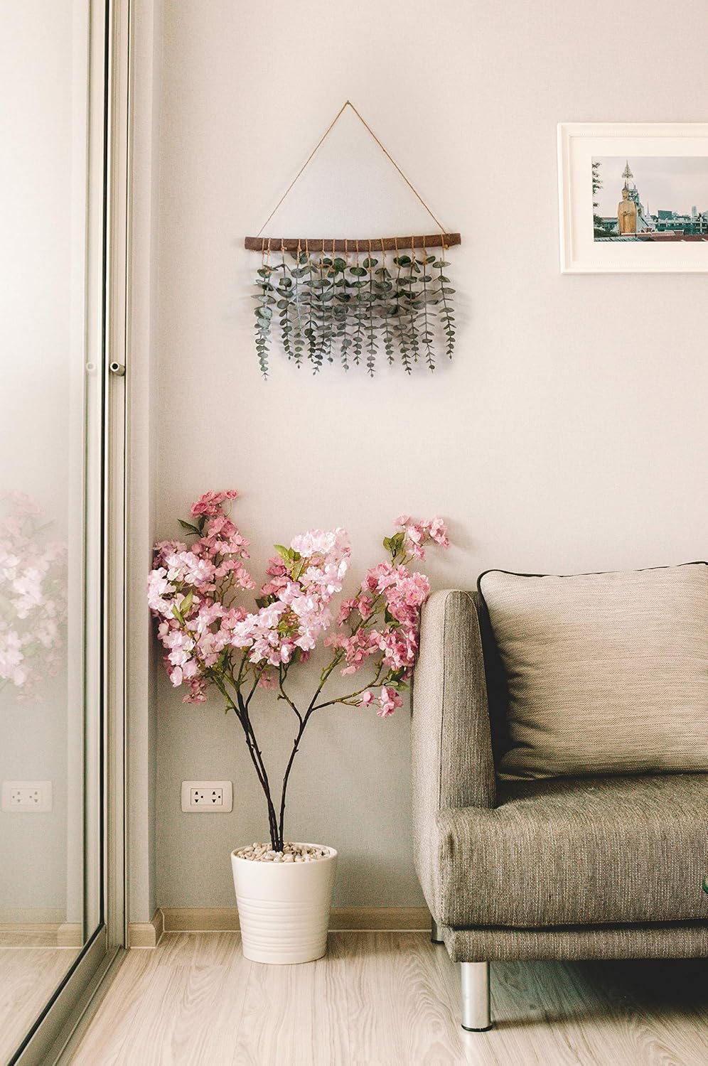 LokoVynes Artificial Eucalyptus Wall Decor - Wall Hanging Eucalyptus Greenery Gives Any Room a Natural, Trendy, Modern Feel - Boho Bedroom Decorations, Bathroom Wall Decor, Kitchen Decorations
