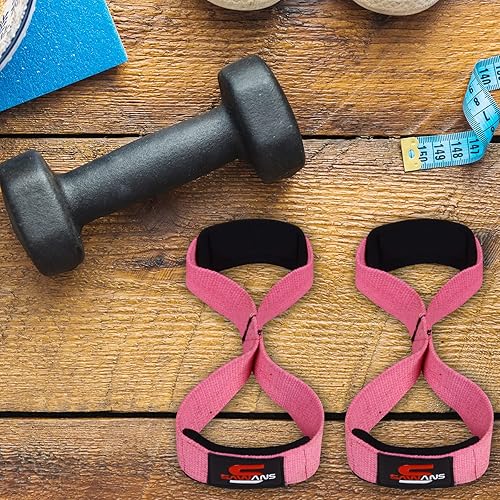 Miniatura 5 de SAWANS Correas de elevación acolchadas con agarre figura, 8 correas de muñeca, peso resistente, doble bucle, entrenamiento de culturismo, correas de