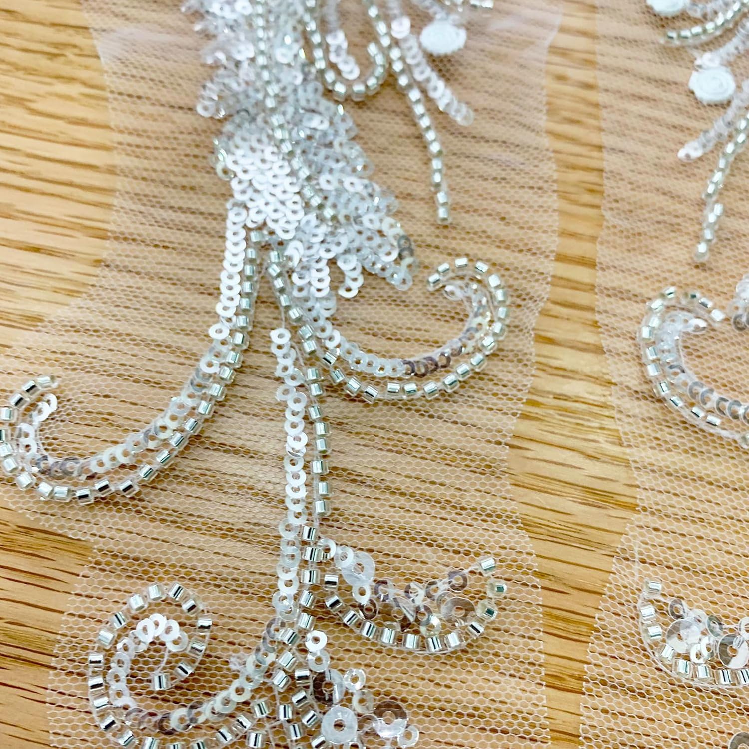 Beaded Sequin Applique Patch Floral Flower Rhinestone Tube Beaded Sequin Embroidery Patch,Lace Bodice Applique Sewing Trim Patches for Dress DIY Craft Decorative 1Pair/45 * 16CM (White)