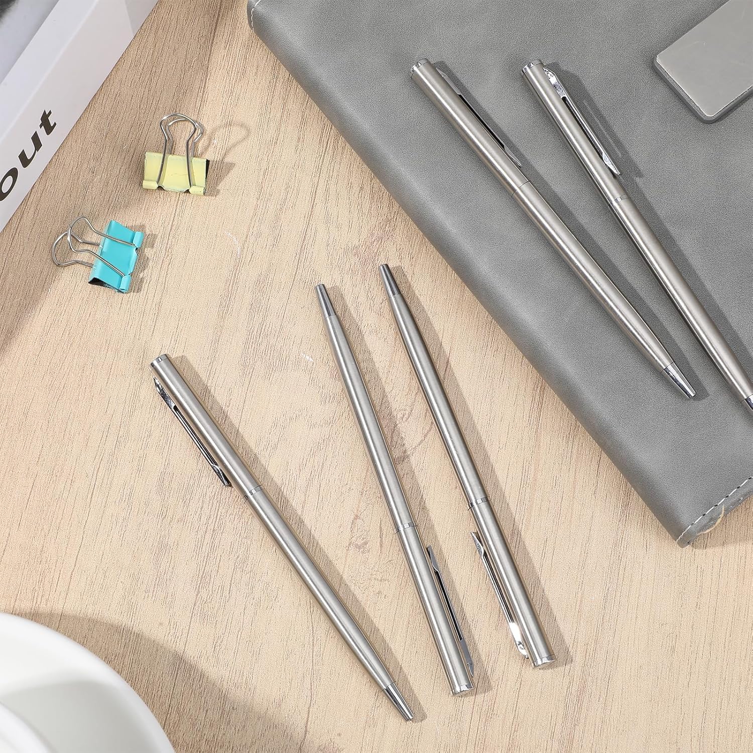 60 Pcs Slim Stainless Steel Retractable Ballpoint Pens, Nice Gift for Business Office Students Teachers Wedding Christmas, Medium Point 1 mm Black ink